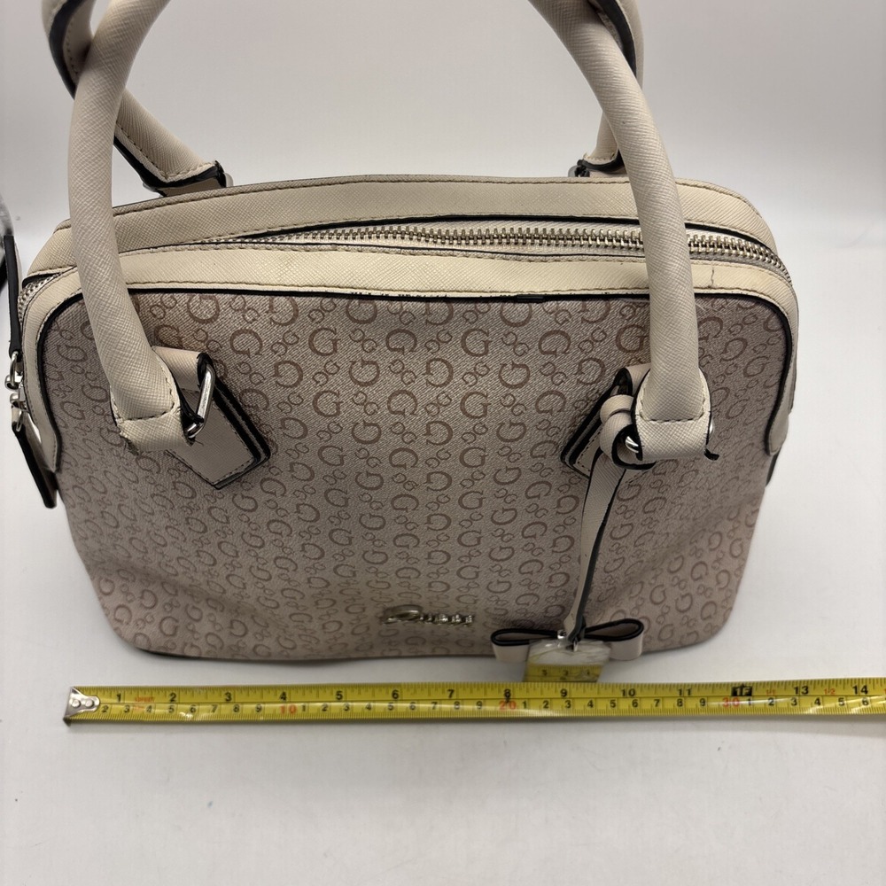 GUESS Logo Satchel Top Handle Bag Zip Closure Detachable Strap - Picture 8 of 16